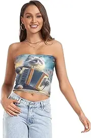 [RPLIFE] Cute Cat Tube Tops for Women, Trendy Crop Tops, Sheer Tube Tops, Summer Crop Tops (S)