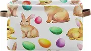 Rabbits Easter Eggs White Closet Organizer Baskets, Rectangle Collapsible Storage Basket with Handle, Set of 2