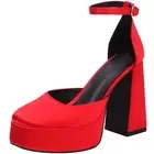 Women's Platform Chunky Heels Closed Toe Block Heel Pumps Square Toe Ankle