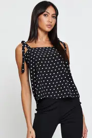 Polka Dot Tie Shoulder Top Sleeveless - Size L, Women's Cami