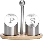 Spice Rack Set,2pcs Stainless Steel Seasoning Bottle with Wooden Base Kitchen Household Bottle Organizer for Pepper Condiment