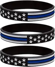 Sainstone Thin Blue Line American Flag Bracelet, Silicone Rubber USA Wristband Band Set - Support Law Enforcement for Policeman's Prayer Gifts Accessories for Police Officers Cops