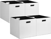 [Posprica] 13x15x13in Collapsible Storage Bins, Fabric Foldable Cube Storage Boxes, Decorative Storage Baskets Organizer for IKEA Kallax, Shelves, Closet, Clothes, Toy, Set of 4-White