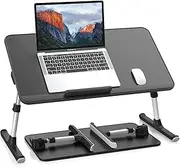 SAIJI Leather Laptop Bed Tray Table, Adjustable Laptop Stand with Removable Stopper, Portable Lap Desks with Foldable Legs, Notebook Stand Breakfast Reading Desk for Sofa Couch(Large,Black)