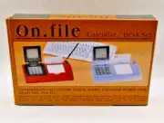 Wood Office Desk Organizer Note Pad Calculator Business Card Holder Pen Caddy
