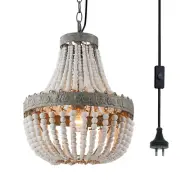 Wooden Bead Chandelier Pendant Light Lamp Ceiling Fixture White AU Plug Hanging