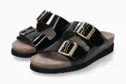 Mephisto Women's Hester Black Vernis 100 Two Buckle Straps Flat Sandals