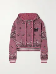[AMIRI] AMIRI - Cropped Embroidered Space-dyed Cotton-jacquard Hoodie - Purple - large large Purple
