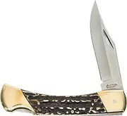 Uncle Henry Next Gen Staglon LB8CP Bear Paw 8.7in Folding Knife with 3.7in Stainless Steel Clip-Point Blade, Brass Bolsters, and a Staglon Handle for Hunting, Camping, EDC, and Outdoors