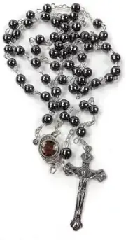 Onyx & Silver Rosary 925 Sterling Silver Prayer Beads from Holy Land Jerusalem