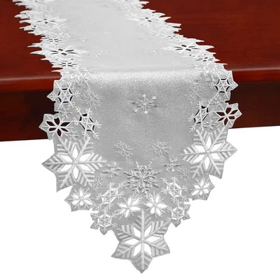 Simhomsen Embroidered Silver Snowflakes Table Runners for Christmas Holiday a...