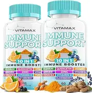 10-in-1 Immune System Support Booster with Elderberry, D3, Selenium, Quercetin, Zinc, Vitamin C, Ginger, Turmeric Curcumin, B6, Echinacea – Natural Immune Defense – Made in USA - 2 Pack (120 Count)