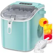 YOPOWER Ice Maker, Portable Coutertop Ice Cube Maker with Carrying Handle, Used for Home or Office, Blue/White