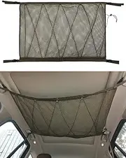 90X65cm Mesh Car Ceiling Cargo Net Double-Layer Car Organizer Pocket Adjustable Mesh Storage Bag Long Road Trip SUV Car Ceiling Storage Net Camping Cargo Net for Tent Putting Quilt Towel Sundries (KA)