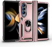 [Cavor] for Samsung Galaxy Z Fold4 5G Case (7.6") TPU Case PC Bumper 360° Rotation Ring Holder Kickstand Back Cover [Work with Magnetic Car Mount] Shockproof Protective Cover-Rose