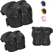 Kids Protective Gear Set Knee Pads for Kids 3-14 Years Toddler Knee and Elbow Pads with Wrist Guards 3 in 1 for Skating Cycling Bike Roller Skates Scooter (Black, ‎S(3-8Years))