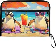 YMXFXP Penguin Beach Soda Expandable Filing Folder, 13-Pocket Funny Cute Design with Sticky Labels, A4 Letter Size Document Organizer for Office, School, Boys, Girls