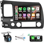 Podofo Car Stereo Radio for Honda Civic 2007 2008 2009 2010 2011 Wireless CarPlay Android Auto 9Inch 1080P Touch Screen Bluetooth FM/RDS Radio GPS Navigation WiFi EQ AHD Backup Camera 2G+32G