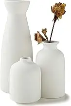 White Ceramic vase Set-3 Small Flower vases for Decor,Modern Rustic Farmhouse Home Decor,Decorative vase for Pampas Grass&Dried Flowers,idea Shelf,Table,Mantel,entryway,Bookshelf Decor