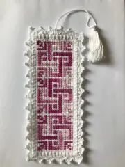 completed cross stitch bookmark crochet border tassel celtic design variegated