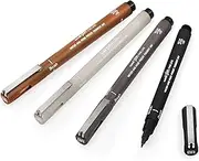 Uni Pin Fineliner Drawing Pen - Black, Dark Grey, Light Grey, Sepia - Brush Nib - 1 of Each - Pack of 4