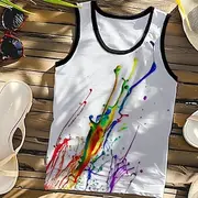 Men's Splash Ink Tank Top Vest Top Sleeveless T Shirt for Men Sleeveless T shirt 3D Print Crew Neck Shirt Sports Fashion Daily Sports Outdoor Casual Gym White