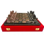 12" Brass Metal Chess Pieces & Board Set Hand carved Copper Black - Storage box