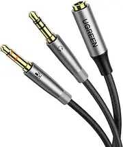 UGREEN Headphone Mic Splitter Adapter 3.5mm 2 Male to Female Smartphone Headset Cable and Speaker Combo to PC Adapter Compatible with Separate Mic and Audio Ports Computer Laptop