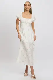 Pink Ditsy Midi Dress Short Sleeve Side Split - Size 6, Women's Midi Dress