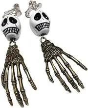 KieTeiiK Hand Skull for Head Dangle Drop Earrings Personalized Hook Earring for Women Girl Statement Halloween Jewelry Gift