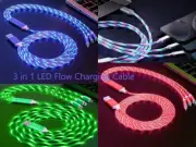 3 in 1 Glowing LED USB Charging Cable for Apple+Type-C + Micro USB Cord