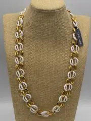 Vintage TRIFARI White Enamel & Gold Tone Link Necklace With Tag 24”L