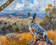 Australian Stumpy Tail Cattle Dog painting in a scenic r 8x10 Print
