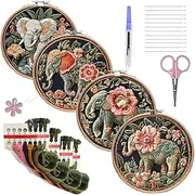 Gupcaqosjw Elephant Embroidery Pattern | Animals Embroidery Beginner Kit - Embroidery Kit Animal Themed Elephant and Flower Decorative Needlepoint Kit for Adult Beginner