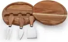 Tungyi round Slide-Out Acacia Wood Cheese Serving Board and 3 Piece Cheese To...