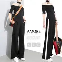 在飛比找momo購物網優惠-【Amore】韓國超人氣高腰口袋舒適顯瘦寬褲(顯高又顯瘦)