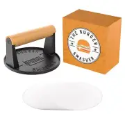 ™ Pre Seasoned Heavy Duty Cast Iron Burger Press - Smash Burger Press Kit, Gr...