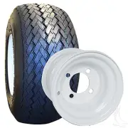 Golf Cart (4) Tires & Wheels White Rim RHOX 18x8.5-8 4ply Club Car Yamaha EzGo