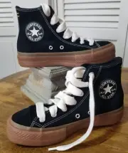 Fabulous New Black Converse Platform Gum Sole High Top Shoes Women's US Sz 6.5
