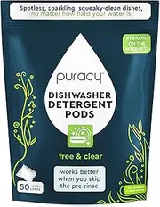 Puracy Dishwasher Pods 50 Count, Natural Dishwasher Detergent, Free & Clear Dish Tabs, Tiktok Trend Items, Enzyme-Powered, Spot & Residue-Free, Must Haves from Tiktok Made Me Buy It