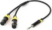 ROBAUN 1PC Audio Cable TS to XLR Y-Splitter 6.5mm TS Male to Dual XLR Male/Female for Microphone Cables Aluminum Metal Shel(Z01-D1001FX2-BKYE,0.29m)