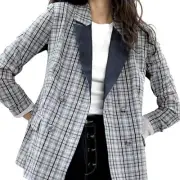 Current Air Aidan Denim Trim Plaid Double Breasted Blazer Size Small NWT