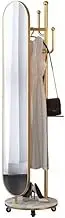 Full Length Mirror Full-Length Mirror Hanger Integrated Rotating Dressing Mirror Household Simple Vertical Cloakroom Movable Floor-Standing Full Body Mirror(Gold)
