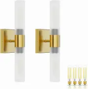 Gold Wall Sconces Set of 2 Frosted Glass Shade Indoor Modern Bathroom Sconces