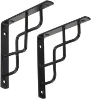 2-Pack 6-Inch L-Shaped Black Decorative Shelf Brackets for Wall Mounting