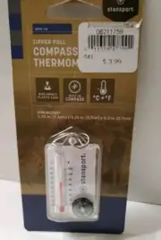 Stansport Zipper Pull Compass and Thermometer 2"