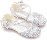 [MNSSRN-MM] Girls' Crystal Sequin Dance Shoes, Shiny, Comfortable, Flat-Bottomed, Non-Slip Soft, Show Catwalk Princess Shoes, Stage Shoes,Silver,35