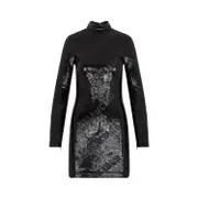 [Balenciaga] Balenciaga-Black Mat Turtleneck Polyamide Dress-Donna 34 FR