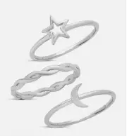STERLING SILVER CELESTIAL STACKING RING SET OF 3