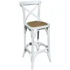 ROBYN CROSSBACK SOLID OAK WOOD BAR STOOL BAR CHAIR RATTAN SEAT VIVID WHITE